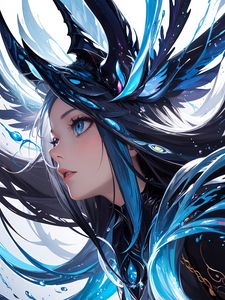 Preview wallpaper girl, hair, drops, blue, anime
