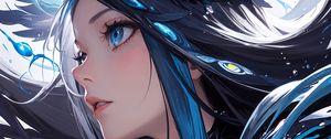 Preview wallpaper girl, hair, drops, blue, anime