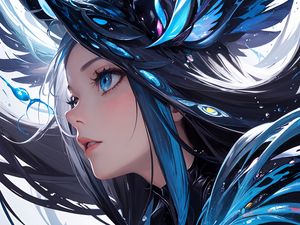 Preview wallpaper girl, hair, drops, blue, anime