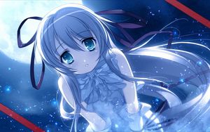 Preview wallpaper girl, hair, eyes, blue, space, radiance