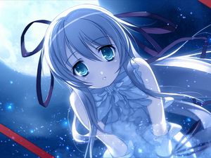 Preview wallpaper girl, hair, eyes, blue, space, radiance
