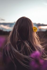 Preview wallpaper girl, hair, flower, nature, twilight