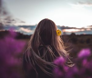 Preview wallpaper girl, hair, flower, nature, twilight