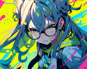 Preview wallpaper girl, hair, glasses, anime, art