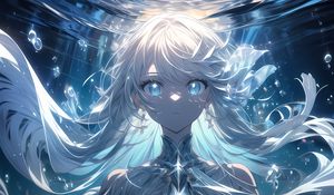 Preview wallpaper girl, hair, glow, blue, anime