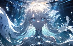 Preview wallpaper girl, hair, glow, blue, anime