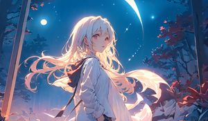 Preview wallpaper girl, hair, hood, stars, anime