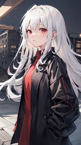 Preview wallpaper girl, hair, jacket, evening, anime