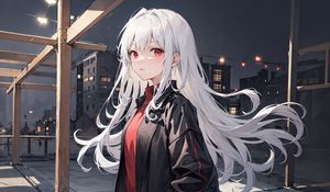 Preview wallpaper girl, hair, jacket, evening, anime