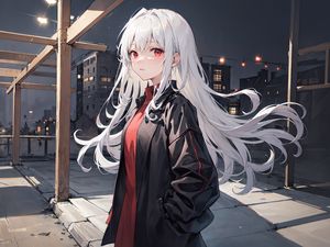Preview wallpaper girl, hair, jacket, evening, anime