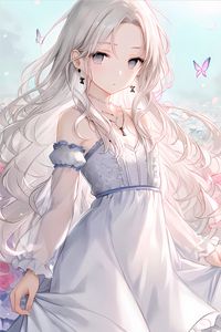 Preview wallpaper girl, hair, jewelry, dress, light, anime