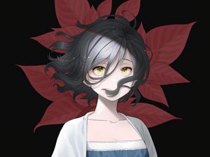 Preview wallpaper girl, hair, leaves, anime