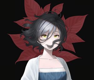 Preview wallpaper girl, hair, leaves, anime