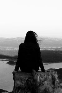 Preview wallpaper girl, hair, mountains, bw