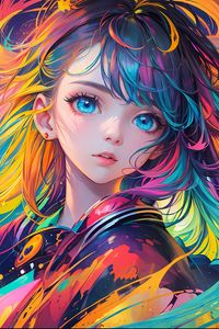 Preview wallpaper girl, hair, paint, colorful, bright, anime