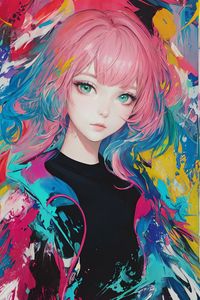 Preview wallpaper girl, hair, pink, paint, anime