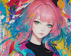 Preview wallpaper girl, hair, pink, paint, anime