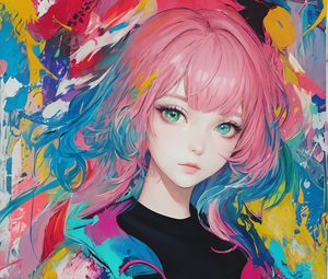 Preview wallpaper girl, hair, pink, paint, anime