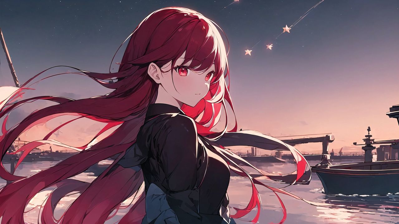 Wallpaper girl, hair, red, stars, anime
