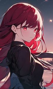 Preview wallpaper girl, hair, red, stars, anime