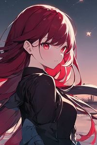 Preview wallpaper girl, hair, red, stars, anime