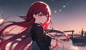 Preview wallpaper girl, hair, red, stars, anime