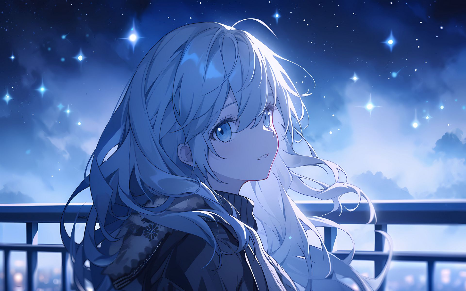 Download wallpaper 1920x1200 girl, hair, sky, night, blue, anime ...