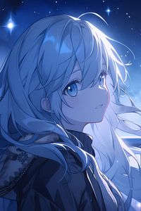 Preview wallpaper girl, hair, sky, night, blue, anime