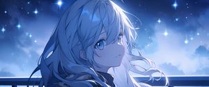 Preview wallpaper girl, hair, sky, night, blue, anime