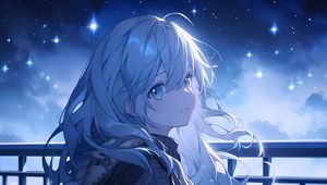 Preview wallpaper girl, hair, sky, night, blue, anime