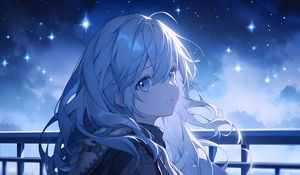 Preview wallpaper girl, hair, sky, night, blue, anime
