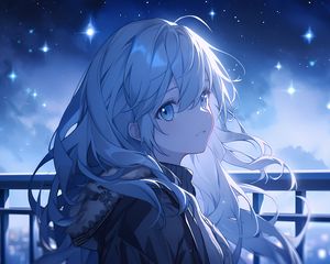 Preview wallpaper girl, hair, sky, night, blue, anime