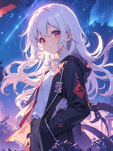 Preview wallpaper girl, hair, stars, night, anime