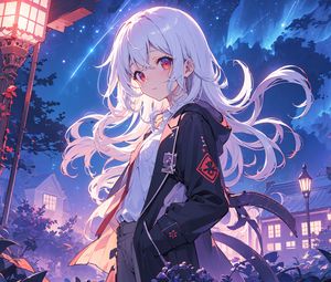 Preview wallpaper girl, hair, stars, night, anime