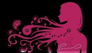 Preview wallpaper girl, hair, wind, patterns, silhouette