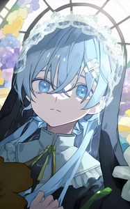 Preview wallpaper girl, hair, window, blue, anime