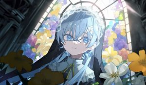 Preview wallpaper girl, hair, window, blue, anime