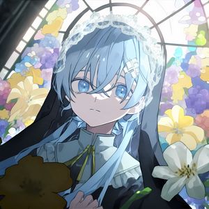 Preview wallpaper girl, hair, window, blue, anime