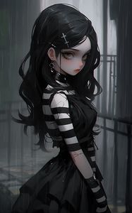 Preview wallpaper girl, hairpin, choker, dress, black, anime, art