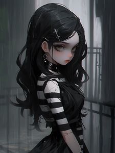 Preview wallpaper girl, hairpin, choker, dress, black, anime, art