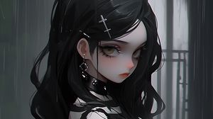 Preview wallpaper girl, hairpin, choker, dress, black, anime, art