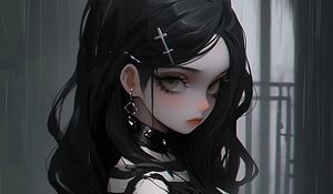 Preview wallpaper girl, hairpin, choker, dress, black, anime, art