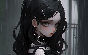 Preview wallpaper girl, hairpin, choker, dress, black, anime, art