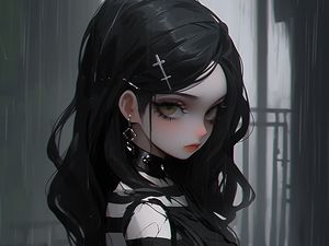 Preview wallpaper girl, hairpin, choker, dress, black, anime, art