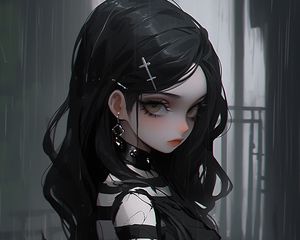 Preview wallpaper girl, hairpin, choker, dress, black, anime, art