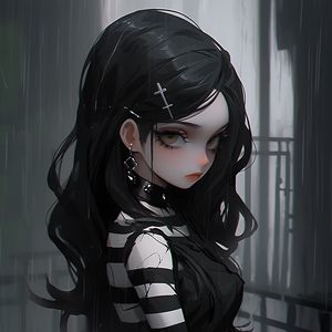 Preview wallpaper girl, hairpin, choker, dress, black, anime, art