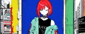 Preview wallpaper girl, hairpin, choker, door, anime