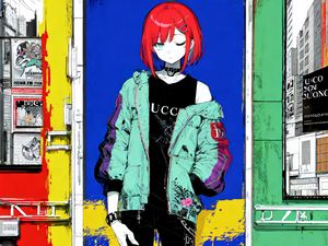 Preview wallpaper girl, hairpin, choker, door, anime