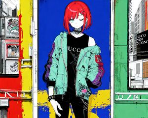 Preview wallpaper girl, hairpin, choker, door, anime