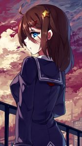 Preview wallpaper girl, hairpin, clouds, anime